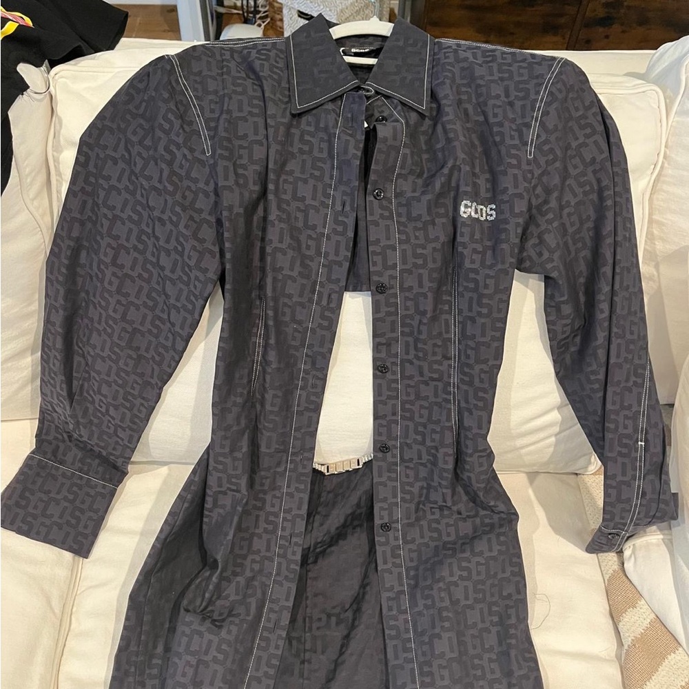 Men's Black Patterned Casual Button Down Shirt